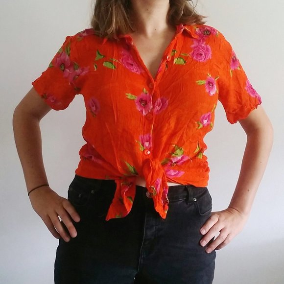 1990’s Tequila Sunrise Rayon Floral Top - Picture 4 of 6